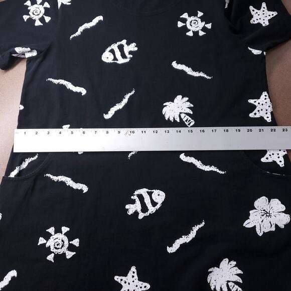 Red Ginger Dress Women XL Black White Short Sleeve Knee Length Boho Beachy VTG - Picture 7 of 10